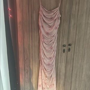 Pale Pink Ruched Slip Dress with Spaghetti Straps for Cocktail